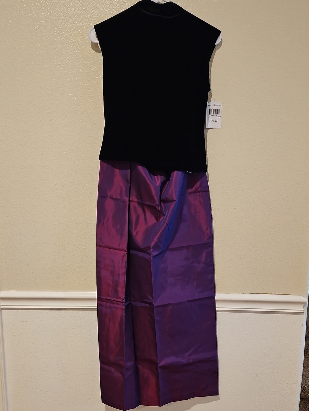 City Triangles Black Velvet Top with Iridescent Purple Maxi Skirt